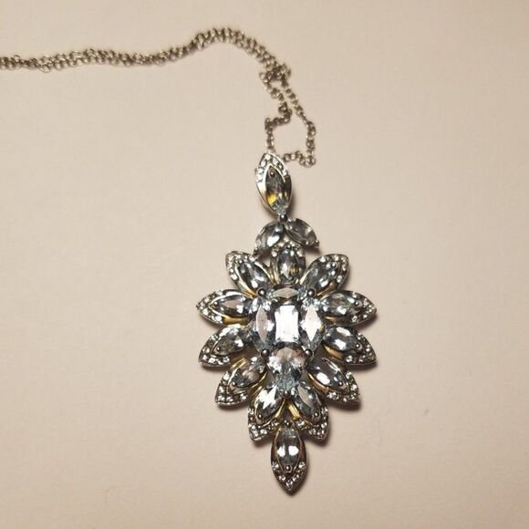 Genuine Aquamarine‎ & White Zircon Sterling Silver Pendant With Chain, 6 CTW - Picture 1 of 4